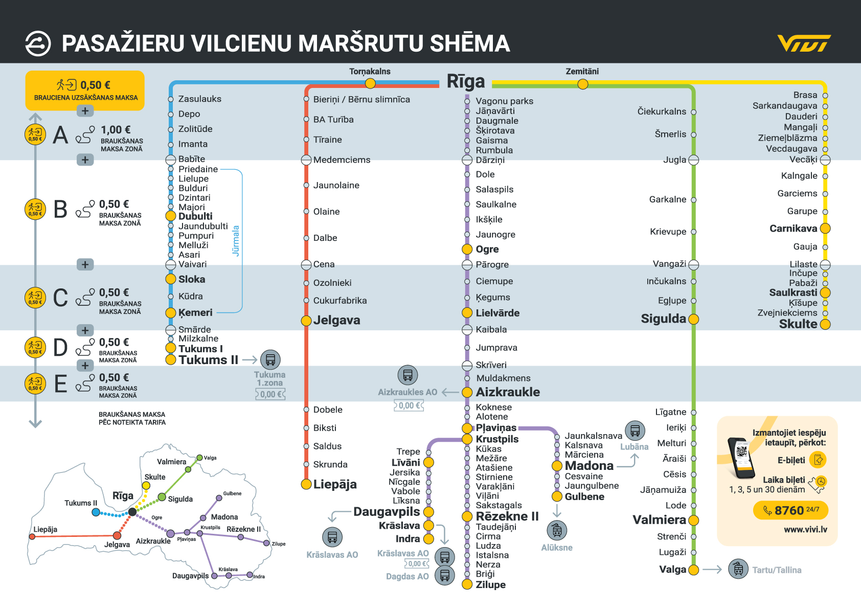 Vivi maršrutu shēma (zonas)