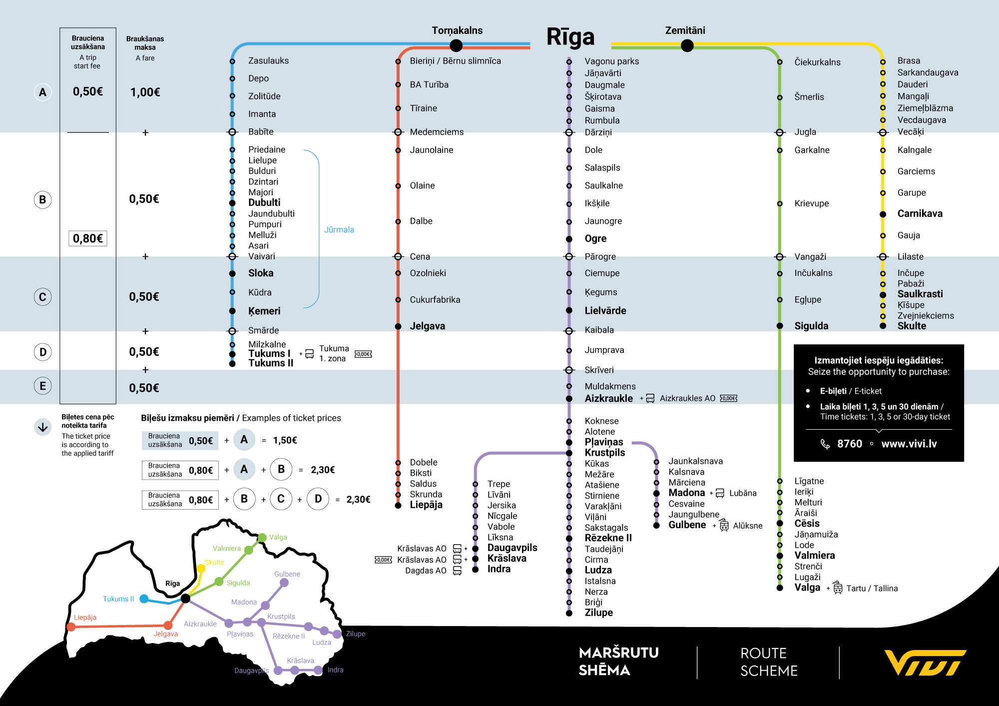 Vivi maršrutu shēma (zonas)
