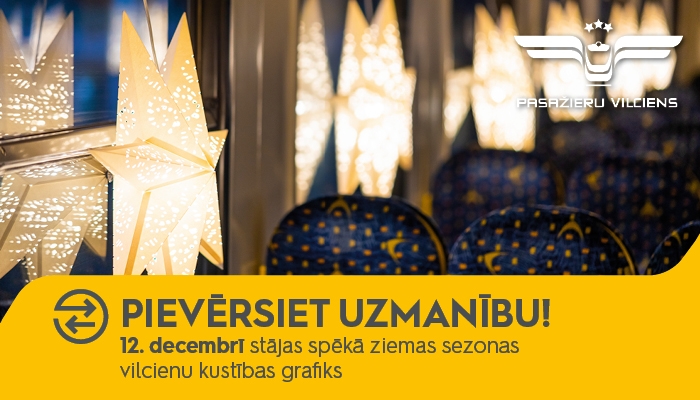 12. decembrī stājas spēkā vilcienu kustības ziemas sezonas grafiks